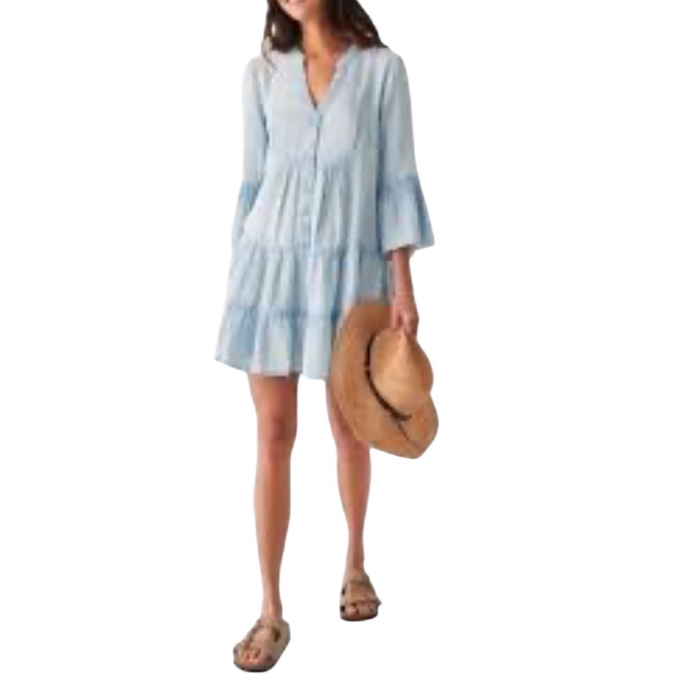 Faherty Dream Cotton Gauze Kasey Dress in Light Indigo Wash NWT - Picture 16 of 16